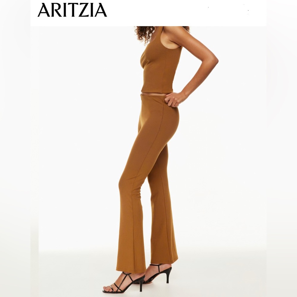 Aritzia Wilfred Candace Flare Ribbed Pants Size S Color Rich Chestnut Black
